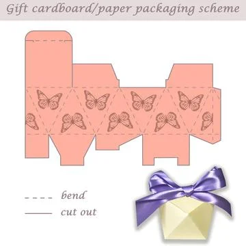 Multifaceted gift paper or cardboard festive packaging and wrapping scheme box Stock Illustration