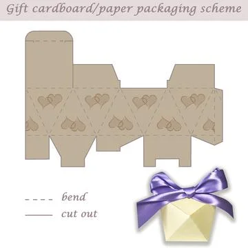 Multifaceted gift paper or cardboard festive packaging and wrapping scheme box Stock Illustration
