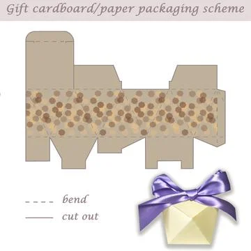 Multifaceted gift paper or cardboard festive packaging and wrapping scheme box Stock Illustration