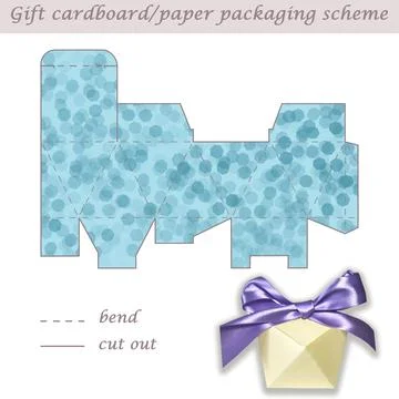 Multifaceted gift paper or cardboard festive packaging and wrapping scheme box Stock Illustration