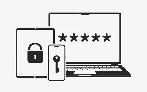 Multifactor authentication icon. Phone, tablet and laptop password secure Illustrazione stock
