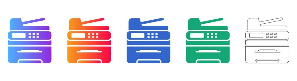 Multifunction Office Printer Icons with Control Panel Stock Illustration