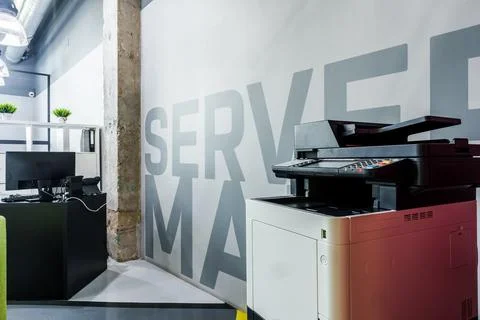 Multifunction printer equipment for scanning and copy paper in office Stock Photos