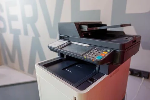 Multifunction printer equipment for scanning and copy paper in office Stock Photos