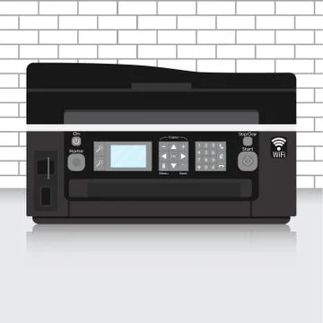 Multifunction printer in modern office with brick wall Stock Illustration