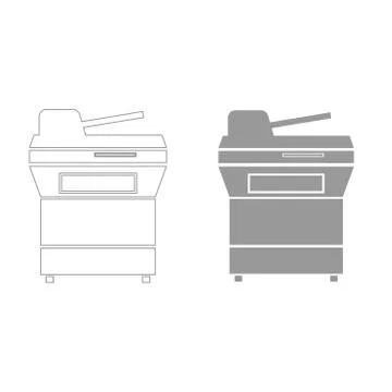 Multifunction printer or automatic copier grey color set icon . 스톡 일러스트