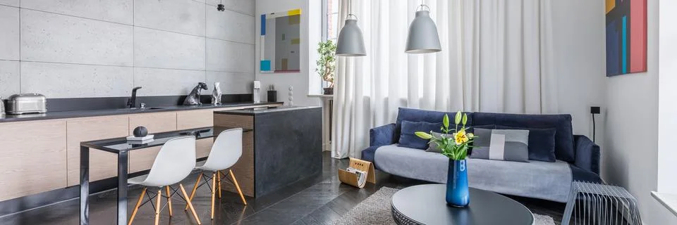 Multifunctional apartment with kitchen Stock Photos
