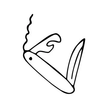 Multifunctional knife in doodle style. Multi-Purpose pocket knife. Corkscrew. Stock Illustration