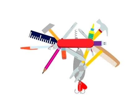 Multifunctional pocket folding tool. Parody. Vector illustration. イラスト素材