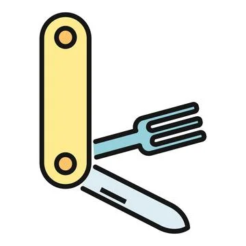 Multifunctional pocket knife with fork and blade tool Stock Illustration