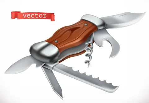 Multifunctional pocketknife. 3d vector icon Stock Illustration