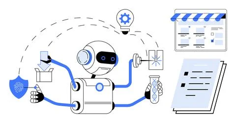 Multifunctional robot performing tasks such as lab experiment, handling packa 库存插图