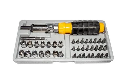 Multifunctional screwdriver in the suitcase. Stock Photos