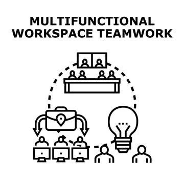 Multifunctional workspace embracing teamwork and collaboration strategy Stock Illustration