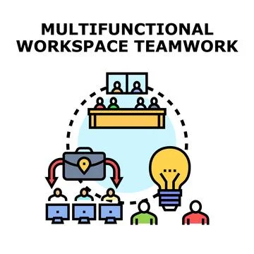 Multifunctional workspace embracing teamwork and collaboration strategy Stock Illustration