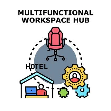Multifunctional workspace hub concept vector illustration Stock Illustration