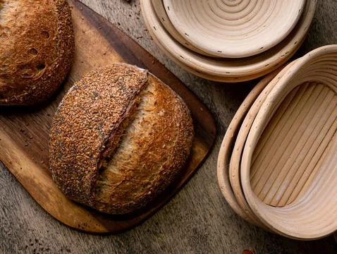 Multigrain multiseed Artisan Sourdough Bread with chia seed and flaxseed. 写真素材