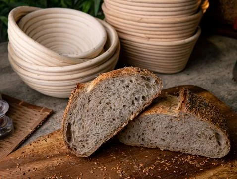 Multigrain multiseed Artisan Sourdough Bread with chia seed and flaxseed. Foto stock