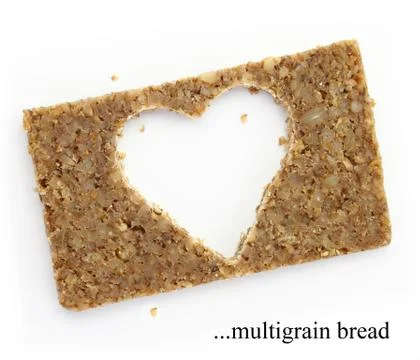 Multigrain slice of bread with copy space in shape of heart, isolated on whit 스톡 일러스트