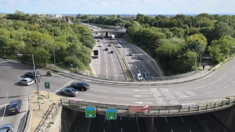 Multilane road and multilevel intersection in suburbs Stock-Footage 164832162