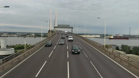 Multilane road leading on tall bridge over Thames river Video stock 161120949