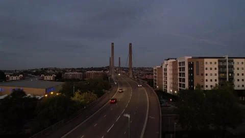 Multilane road turning at bridge over water Stock-Footage 166587440