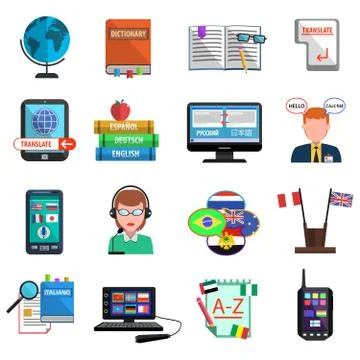 Multilanguage Translator Colorful Flat Icon Set Stock Illustration