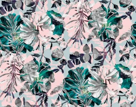 Multilayer botanical seamless pattern Illustrazione stock