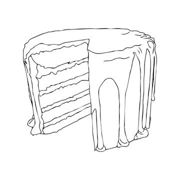 Multilayer cake with cut out triangle. Vector illustration in doodle style .. Stock Illustration