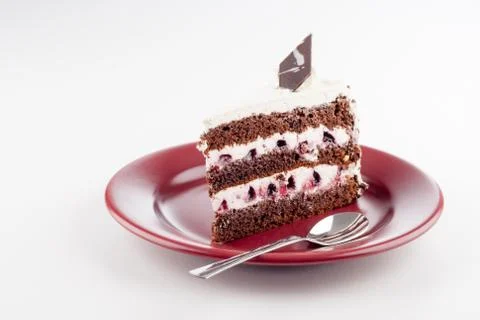 Multilayer cake on plate with spoon Stock Photos
