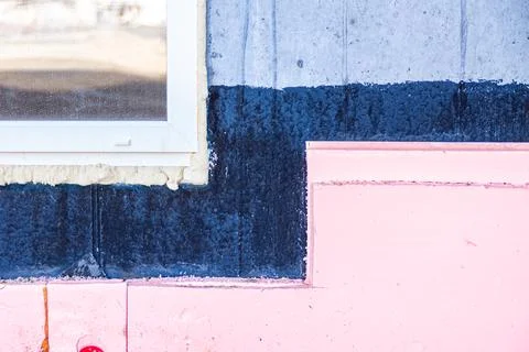 Multilayer insulation of monolithic wall using Styrofoam blocks with preliminary Stock Photos