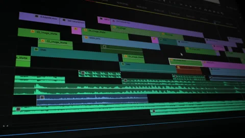 Multilayer video editing timeline with audio tracks in postproduction software Stock Footage 336047864