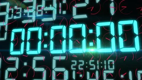 A multilayered 3d illustration of a timer with flashing digits of hours, minu Illustrazione stock