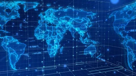 A multilayered 3d rendering of the digital news map with cubic surfaces cover Stock Illustration