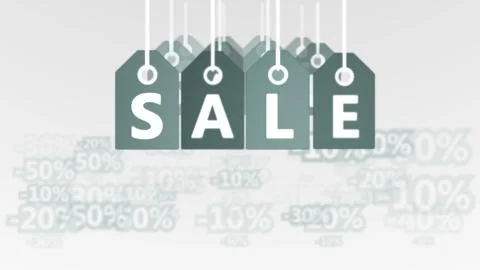 Multilayered 3d rendering of twelve grey sales tags placed in three lines in  Illustrazione stock