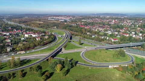 Multilevel highway interchange junction in Kraków, Poland Stock Footage 225281403