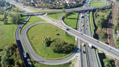 Multilevel highway interchange junction in Kraków, Poland Stock Footage 231561129