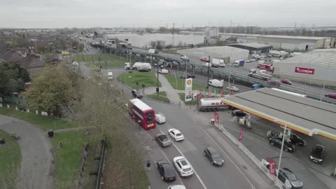 Multilevel road intersection in town at rush hour Video stock 167890348