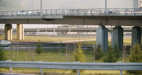 Multilevel road junction. Traffic. Stock Footage 114289403