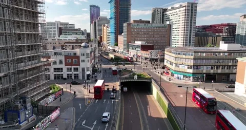 Multilevel transport infrastructure, road intersection in modern urban borough Video stock 201900813