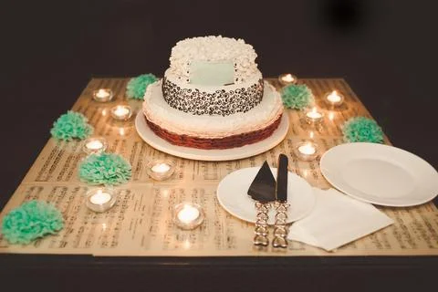 Multilevel wedding cake decorated with various patterns Stock Photos