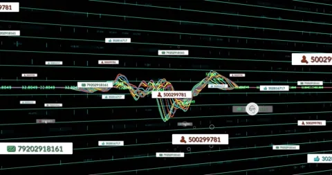 Multiline waveform growing, shifting across data grid, cursor hovering, flagging Stock Footage 331165837