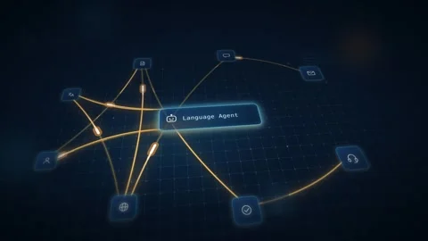 Multilingual AI Customer Service Animation Language Agent Visualization Digital Stock Footage 342591763