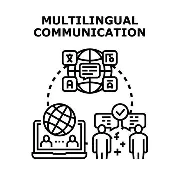 Multilingual communication and global language translation concept Ilustração Stock