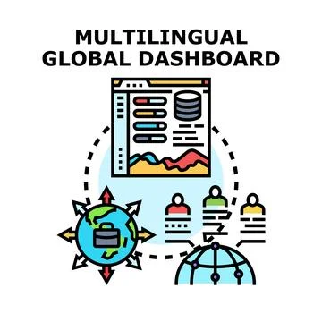 Multilingual global dashboard connecting diverse international teams 스톡 일러스트