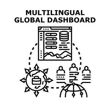 Multilingual global dashboard connecting diverse international teams 스톡 일러스트