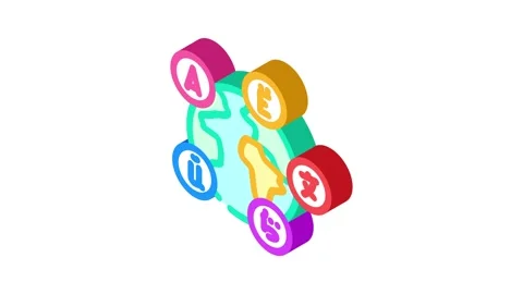 Multilingual globe natural language processing nlp isometric icon animation Stock Footage 327280213