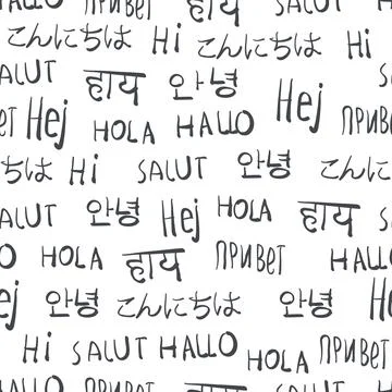 Multilingual greetings words seamless pattern. Vector seamless background Stock Illustration