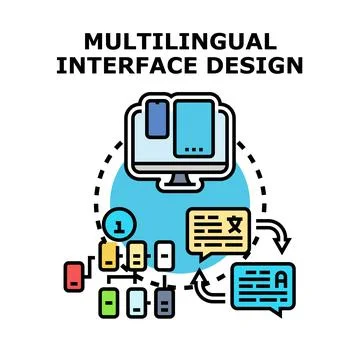 Multilingual interface design concept illustrating localization process 스톡 일러스트