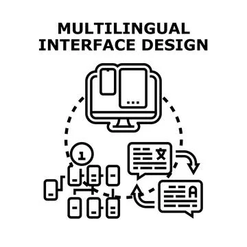 Multilingual interface design concept illustrating localization process Stock Illustration